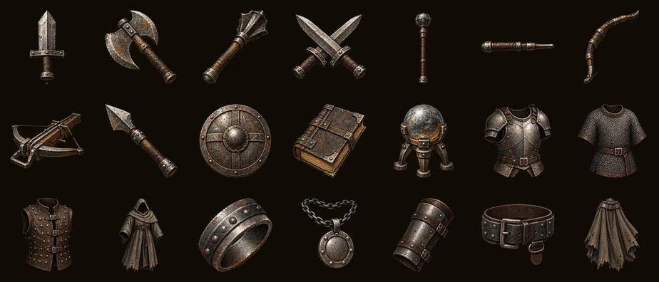 De eenentwintig stukken van de Ironsworn Aegis-set