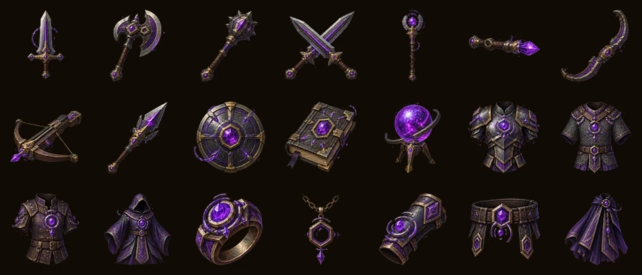 De eenentwintig stukken van de Runespire Mantle-set