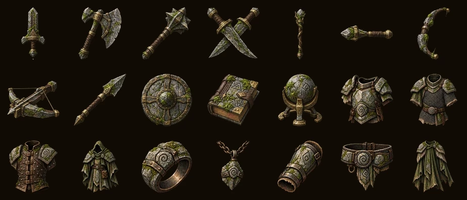De eenentwintig stukken van de Stoneheart Bulwark-set